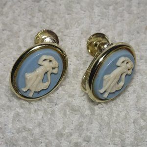 Vtg. Longcraft Blue Cameo Screw Back Earrings